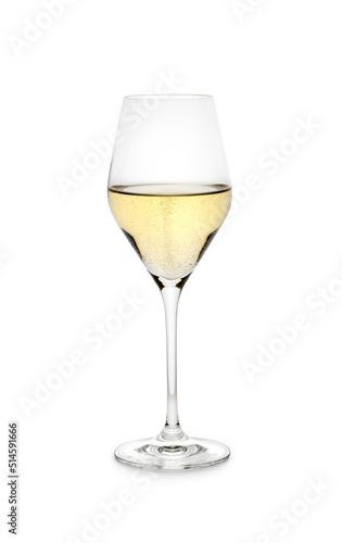 Glass of sparkling wine on white background, with clipping path.