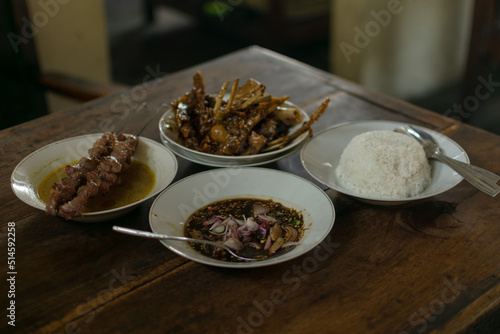 assorted traditional goat-based dish from Yogyakarta, satay and tengkleng photo