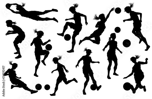 Female Soccer Football Player Woman Silhouette Set