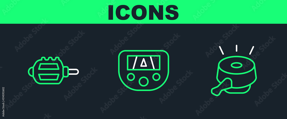 Set line Bicycle bell, pedal and Gps device with map icon. Vector Set line Bicycle bell, pedal and Gps device with map icon. Vector