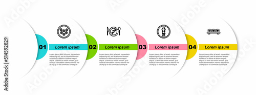 Set line Caviar on a plate, Served fish, Octopus and Sushi cutting board. Business infographic template. Vector
