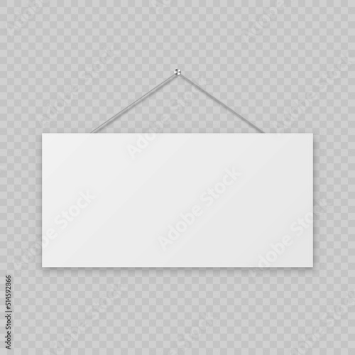 3d realistic blank paper signboard. Empty hang cardboard