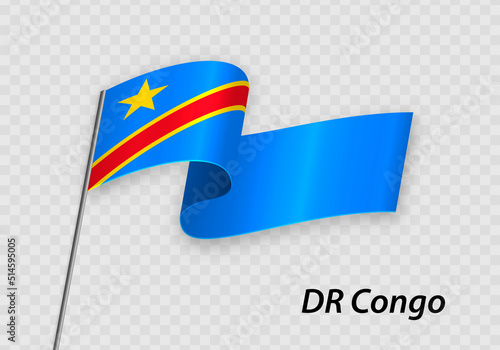 Waving flag of DR Congo on flagpole. Template for independence day
