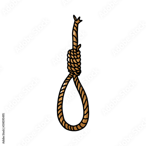 rope noose with hangman's knot, doodle vector illustration, the gallows