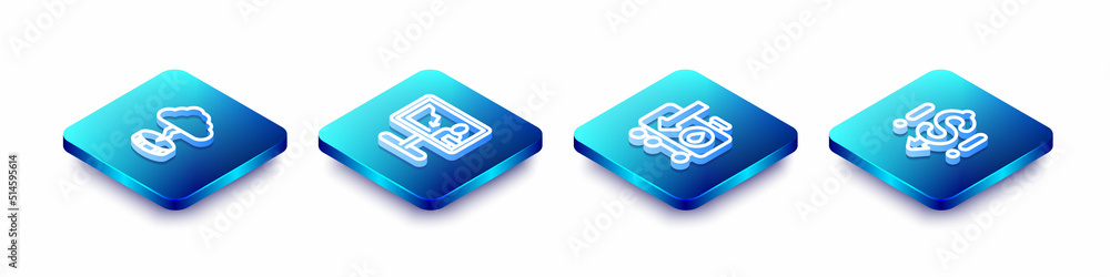Set Isometric line Storm, Global economic crisis news, Drop in crude oil price and Dollar rate decrease icon. Vector Set Isometric line Storm, Global economic crisis news, Drop in crude oil price and Dollar rate decrease icon. Vector