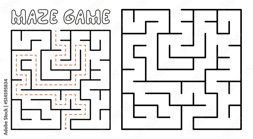 Maze game for kids. Maze puzzle with solution