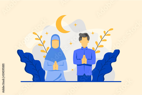 Flat design illustration with salam islamic for blue color