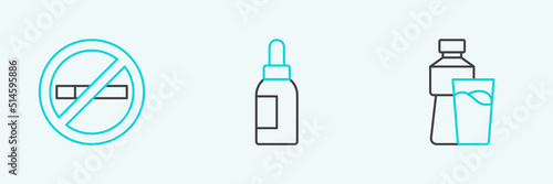 Set line Bottle of water with glass, No Smoking and Essential oil bottle icon. Vector Free Download Set line Bottle of water with glass, No Smoking and Essential oil bottle icon. Vector - GFXLoad