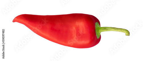 One red cape pepper isolated on a white background.