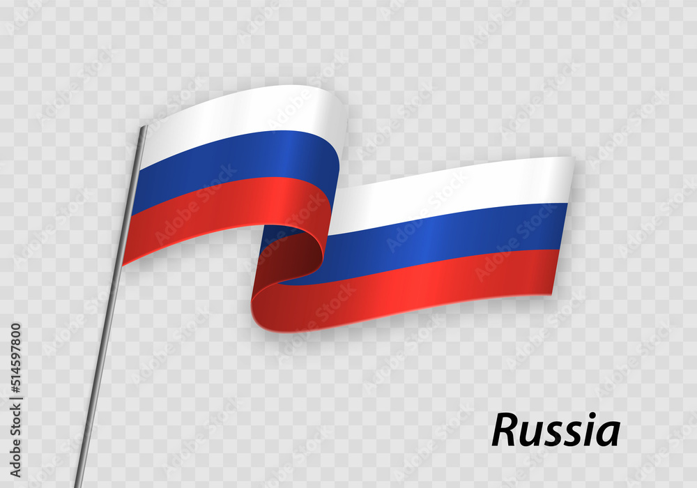 Waving flag of Russia on flagpole. Template for independence day Waving flag of Russia on flagpole. Template for independence day