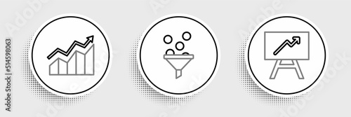 Set line Board with graph chart, Financial growth increase and Lead management icon. Vector