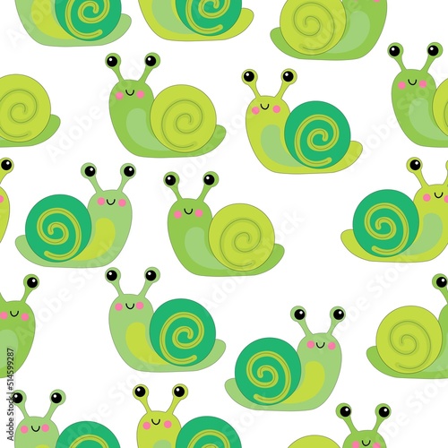 Seamless background with green snails.Vector graphics.