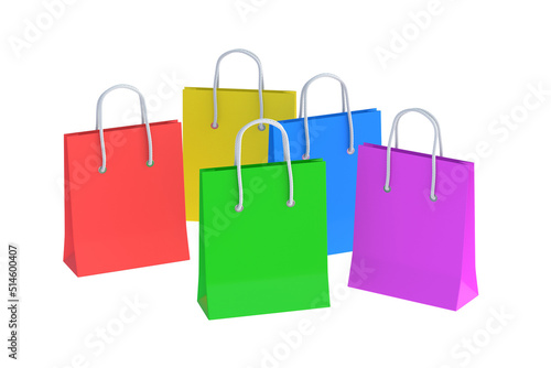 Many paper shopping bags isolated on white background. 3d render