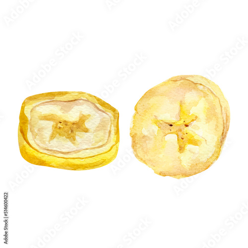 Pieces of banana vector imitation watercolor