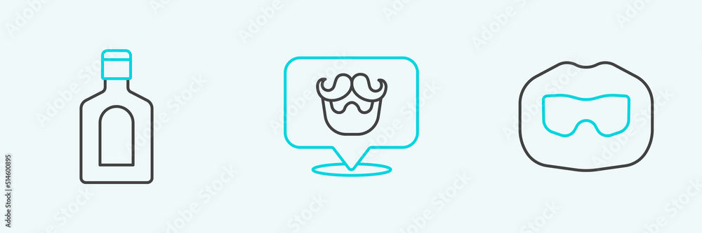 Set line Mustache and beard, Bottle of shampoo and Barbershop icon. Vector