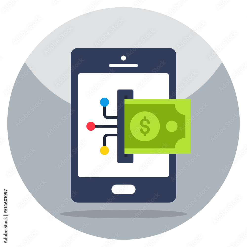 Flat design icon of mobile cash Flat design icon of mobile cash