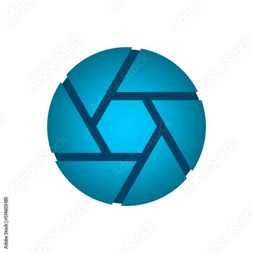 Abstract blue technology sphere. Circle made of geometric shapes (hexagon, rectangle, polygon). Building elements idea. Shutter like pieces. Metallic object logo. Vector illustration, flat, clip art. 