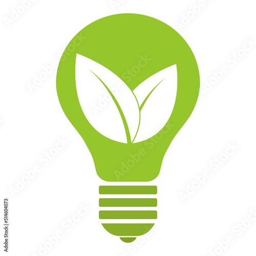 Green energy logo illustration. Light bulb with leaves on a white background.