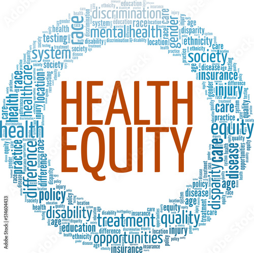 Health Equity word cloud conceptual design isolated on white background.