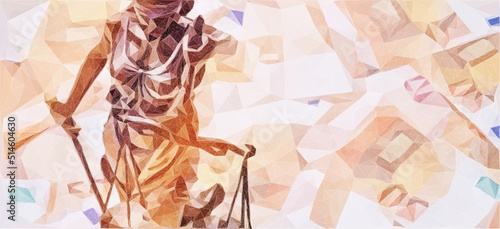 Justitia Statue vor Geldscheinen. Skalierbare Vektorgrafik. 