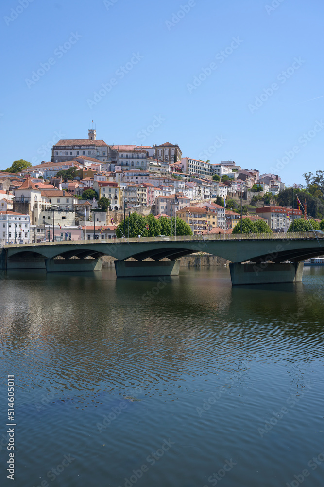 Coimbra city, Santa Clara bridge over Mondego in Portugal - vertical