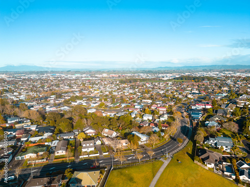 Foto Hamilton New Zealand neighbourhood shot from the sky