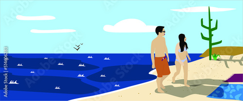 Pareja caminando en la playa