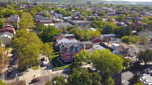 Aerial flight over Covington, Kentucky, Downtown, Drone View, Amazing Landscape photo