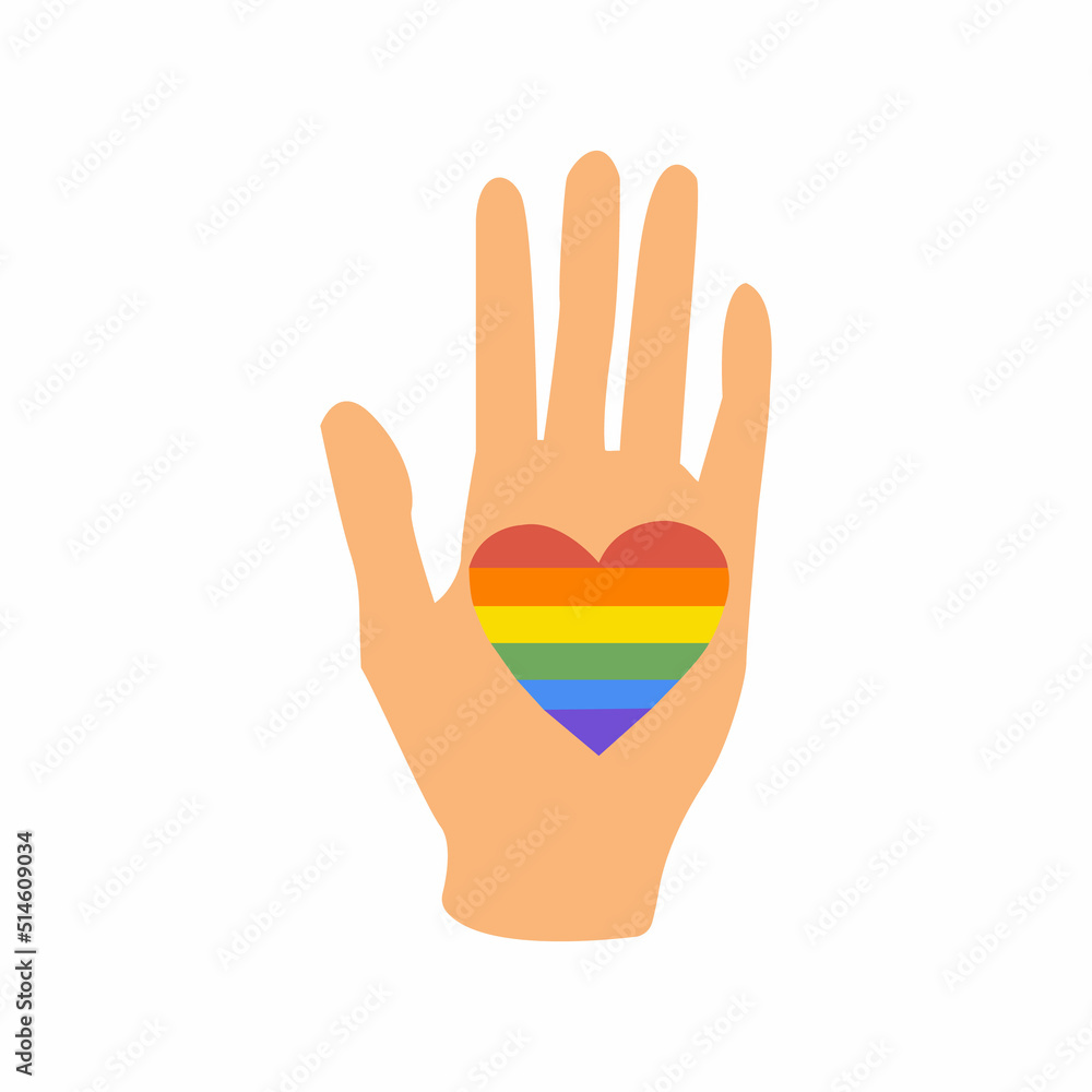 Obraz premium A human boat holds a heart with a symbol of the LGBT movement. Vector illustration.