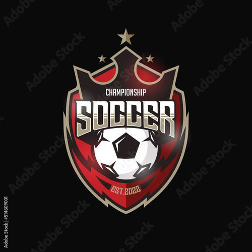 Soccer Football Badge Logo gold red Design Templates | Sport Team Identity Vector Illustrations isolated on Black Background