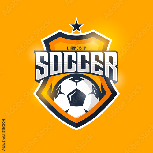 Soccer Football Badge Logo yellow navy blue Design Templates | Sport Team Identity Vector Illustrations isolated on yellow Background