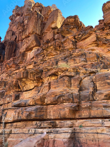 Limestone rock formation and engraved the history in it, view from the beautiful Wadi Disa, Saudi Arabia photo