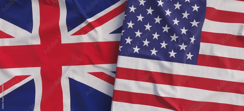 United Kingdom and USA flags. Linen flag close-up. Flag made of canvas ...