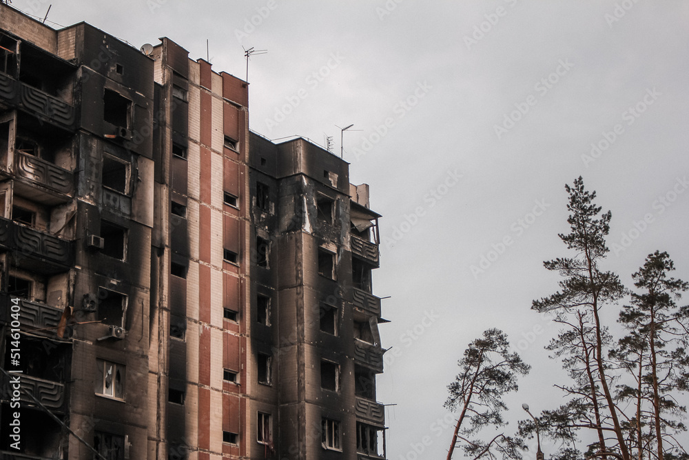 Irpin, Kyiv Oblast, Ukraine. Cities of Ukraine after the Russian occupation. destroyed civilian building in city of Irpin, northwest of Kyiv.