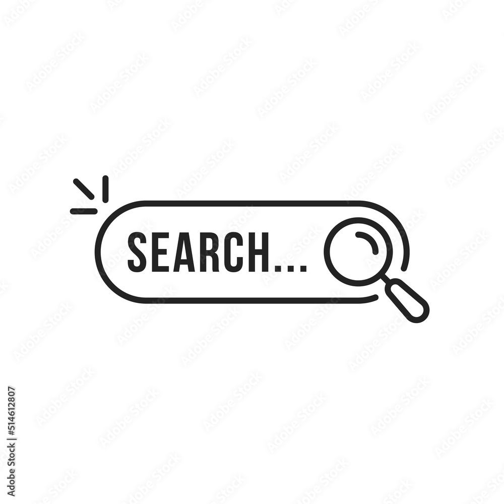black linear search bar icon with loupe black linear search bar icon with loupe
