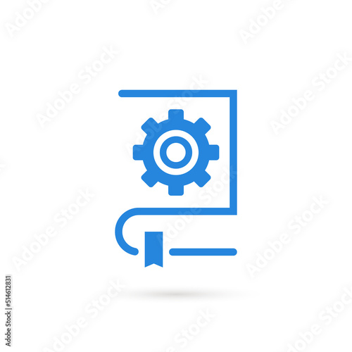 linear blue manual book icon with gear