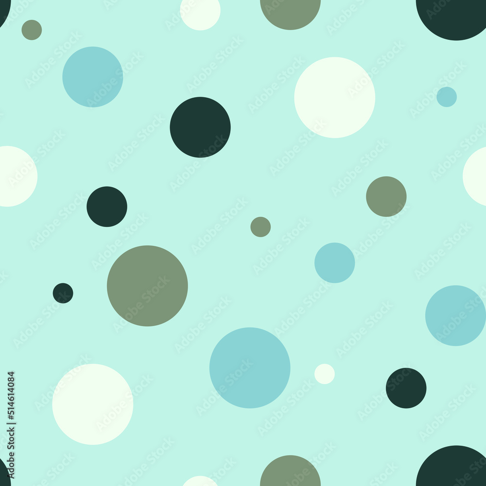 Seamless vector pattern with simple circles on blue background. Modern geometrical nursery wallpaper design. Decorative baby shower fashion textile.