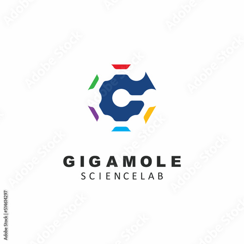 abstract G letter molecule icon vector concept design template