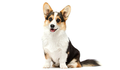 cute corgi dog looking up on white background