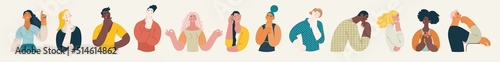 People portrait - Thinking people set-Modern flat vector concept illustration of a young people thinking about something, half-length portrait, user avatar. Creative landing web page template
