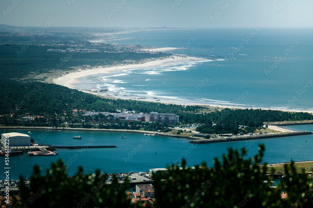 Top view the Atlantic coast at Viana do Castelo, Portugal.