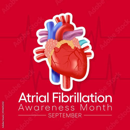 Atrial Fibrillation (AFIB) Awareness Month is observed every year in September, it is a heart condition that causes an irregular and often abnormally fast heart rate. Vector illustration