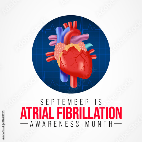 Atrial Fibrillation (AFIB) Awareness Month is observed every year in September, it is a heart condition that causes an irregular and often abnormally fast heart rate. Vector illustration