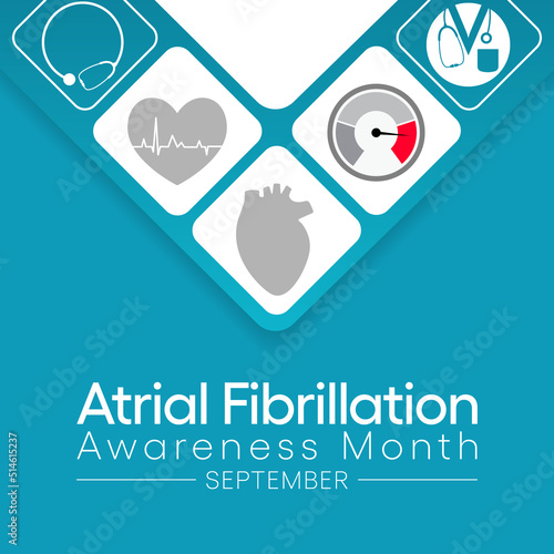 Atrial Fibrillation (AFIB) Awareness Month is observed every year in September, it is a heart condition that causes an irregular and often abnormally fast heart rate. Vector illustration