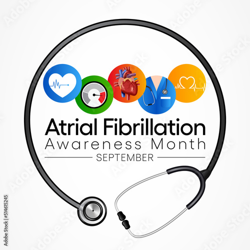 Atrial Fibrillation (AFIB) Awareness Month is observed every year in September, it is a heart condition that causes an irregular and often abnormally fast heart rate. Vector illustration
