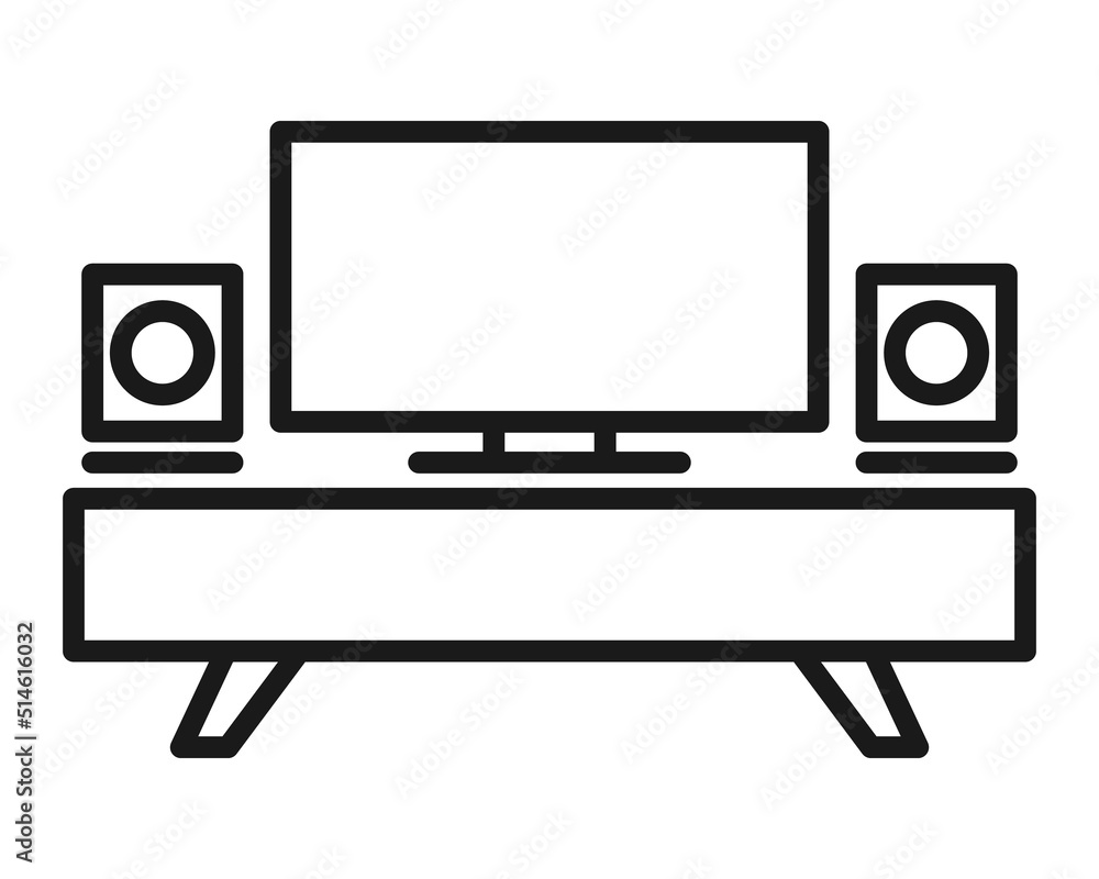 Home theater system icon. TV set symbol. Creativehome theater icon Home theater system icon. TV set symbol. Creativehome theater icon