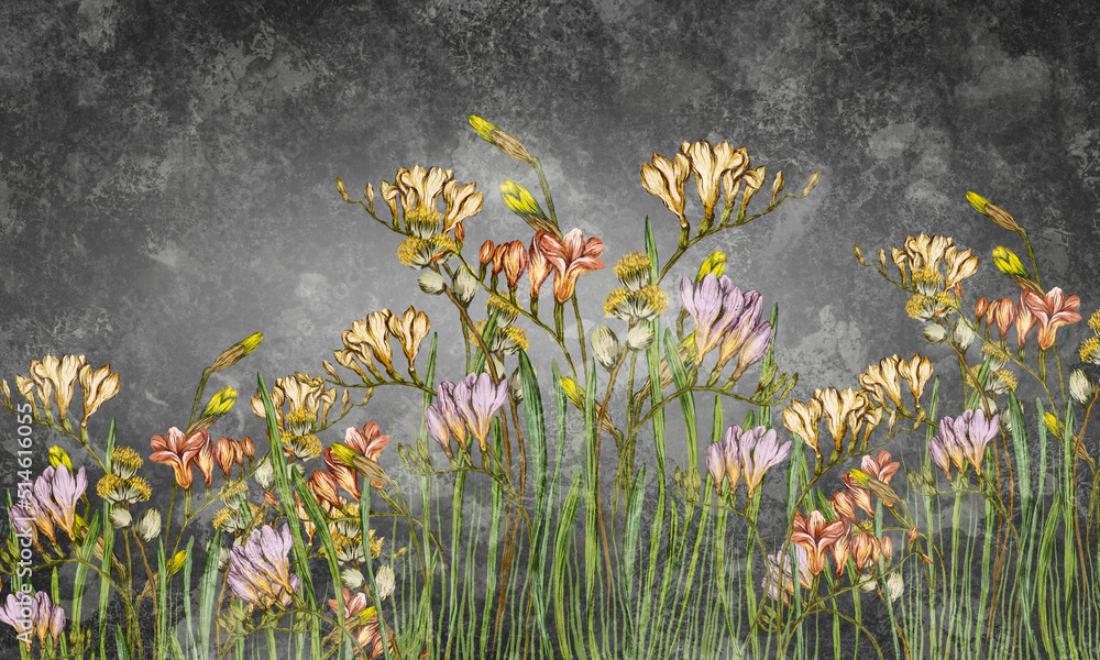 wild flowers on dark texture background art pattern photo wallpaper