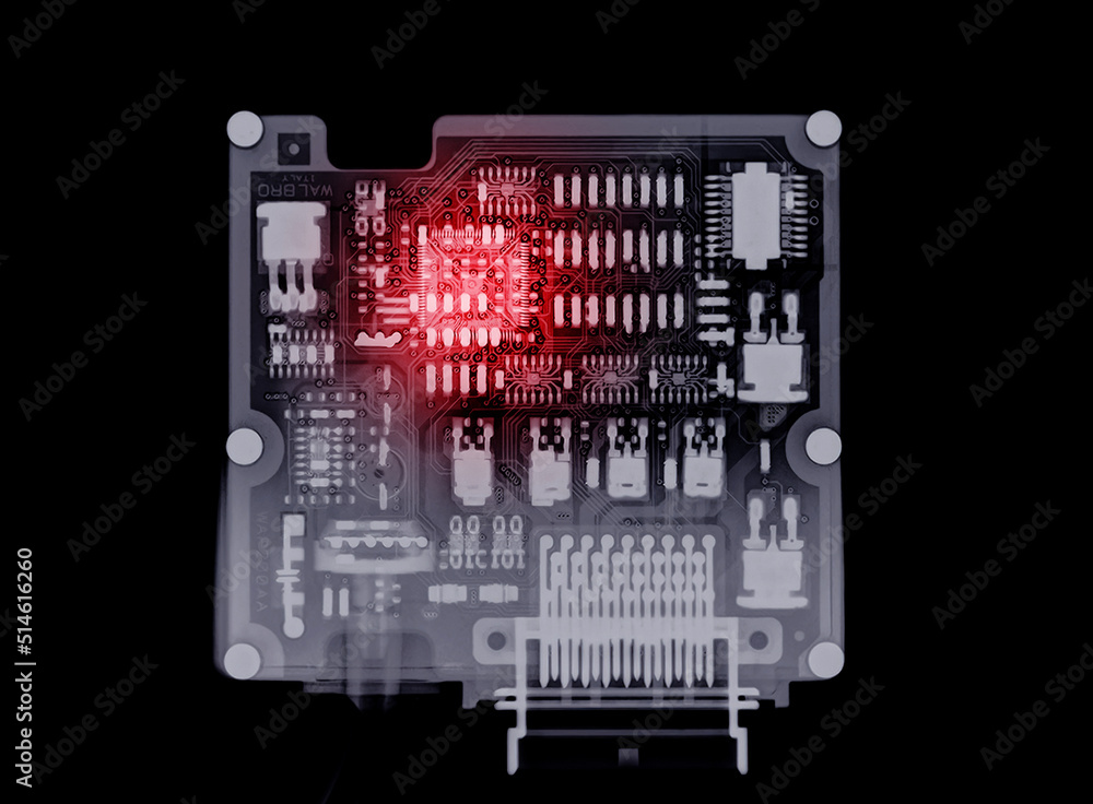 X-ray image of engine control unit or ECU . X-ray image of engine control unit or ECU .