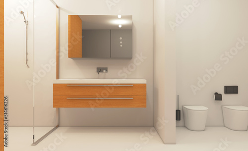 Scandinavian bathroom  classic  vintage interior design. 3D rendering.