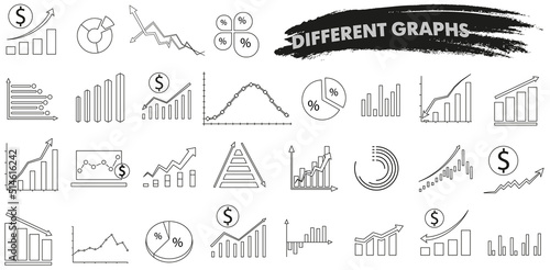 Financial ups and downs charts, simple vector line icon set.